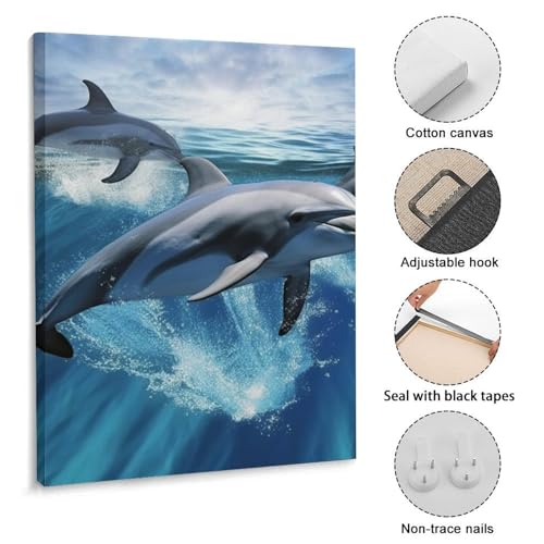 Toile murale dauphins moderne 30x40 cm pour salon et bureau - 3