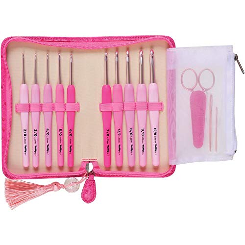 Tulip Etimo Rose Crochet Hook Set-10 Hooks/Scissors/Yarn Needles/...