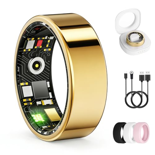 Image of Smart Ring for Women & Men, Health Tracker Ring, Fitness Tracker Ring | Blood Pressure,Temperature, Heart Rate, SpO2, HRV & Stress, IP68 Waterproof, Sleep Tracker, No App Fee (Gold, 10#)