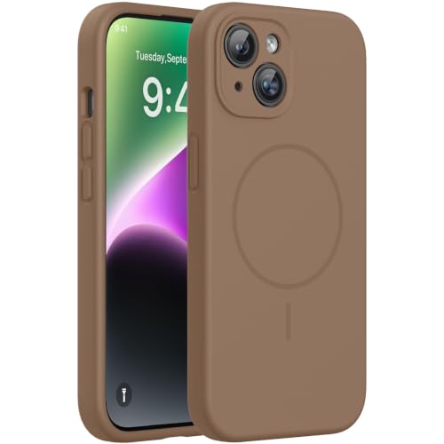 Image of Miracase Magnetic for iPhone 14 Case, [Soft Anti-Scratch Microfiber Lining], Compatible with MagSafe, Liquid Silicone Case Shockproof Drop Protection Phone Case for 14, Chocolate
