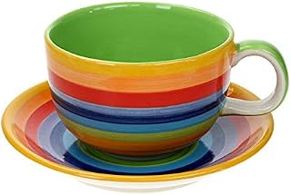 Windhorse Rainbow Striped Coffee Cup & Saucer - Extra Large (US Pint) (1 Piece)
