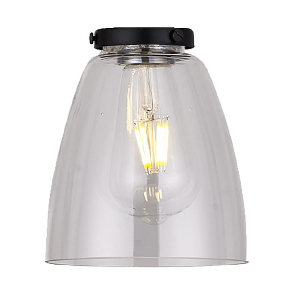 Britalia Clear Glass Clear Conical Glass Vintage Easy Fit Pendant Light Shade | 14Cm Diameter | Black Metal Top Cap | None Electric Retro Ceiling Light | Fits E27 Es Lampholders