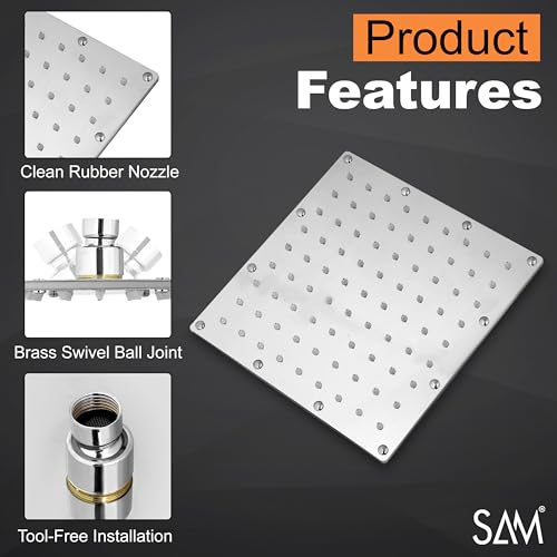 Image of SAM Shower Slim High Pressure Rainfall Showerhead Without Arm for bathroom (Sandwich Square, 8 * 8)