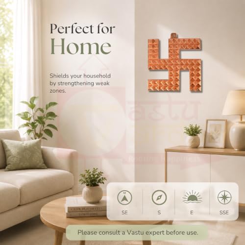 Image of Vastu Copper Swastik Pyramid | Door Sign for All Vastu Problems | Prosperity & Success for Vastu Dosh & Nazar Dosh | Size 3 Inch Approx, Pack-1 |