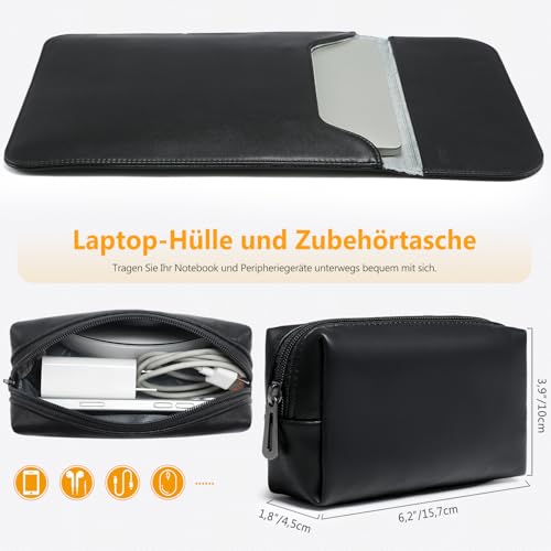 HYZUO 15-16 Inch Laptop Sleeve for MacBook Pro 16 M4/M3/M2/M1 A3403 A3186 A2991 A2780 2025-2019, MacBook Pro 15 2015-2012 A1398, XPS 15, Faux Suede Leather Case with Accessory Bag, Black