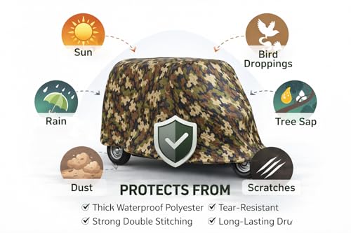 Image of Auto Rickshaw Cover Waterproof | Full Size Weatherproof 3-Wheeler Cover with Elastic Fit & Triple Stitching | Dust, Sun, Rain Protection for Electric & Petrol E-Rickshaw (Green Jungle Print)
