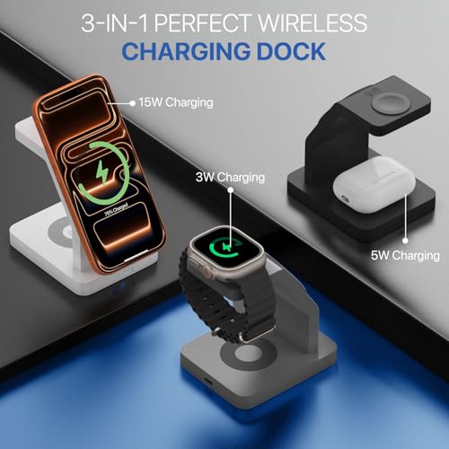 Image of eller sante Combo 3in1 23W Magnetic Mag-Safe Wireless Charger with 30W Fast Charger Adapter for iPhone 17 /17 Air /17 Pro /17 Pro Max, 16 /16 Plus /16 Pro /16 Pro Max, 15 /14 /13 /12, Airpods, iWatch- Black