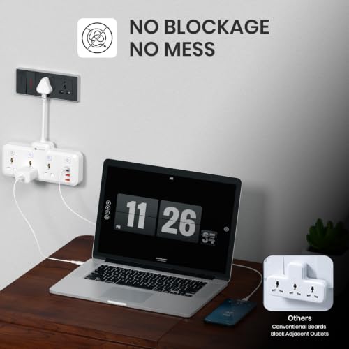 Image of Portronics Power Plate Prime 7-in-1 2500W Power Extender, 3 Universal Sockets & 4 USB Ports, Individual Switches, 180 Flexible Cord, Child Safety Shutters, for Home, Office, Laptops
