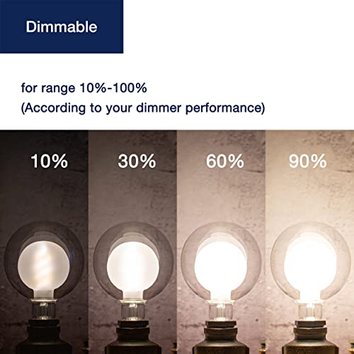 Flsnt G125 Decorative Dimmable Globe Led Edison Bulbs, 2700K Soft White, 7W(40W Equivalent), 400Lm, E26 Medium Base, Cri90, Frosted Glass Finishing #TOP3