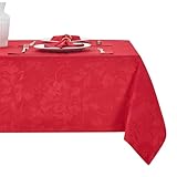 HomeJoy Rectangle Christmas Jacquard Table Cloth Waterproof Elegant Damask Floral Pattern Heavy Weight Wipeable Wrinkle Free Fabric Table Covers for Dinner or Daily Uses(Dark Red/52x70 Inch)
