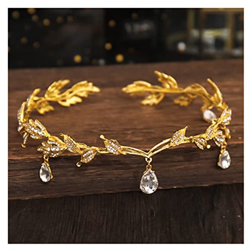 Tiara de boda para novia con cristales brillantes y diadema tipo corona de elfo con hojas