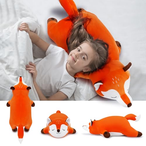 Image of 30'' Giant Foxy Plush Stuffed Animal- Fox Plush Pillow, Orange Fox Plushies, Large Sleeping Fox Plush Toy, Cute Hugging Plush Pillow, Room Decor Christmas Birthday Gifts for Kids Girls Boys