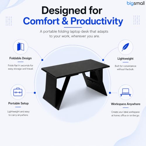 Image of Bigsmall Foldable Laptop Desk for Bed with Portable Flat-Pack Design | Leather Lap Desk for Work, Study & Gaming | Compatible with MacBook Air /Pro 14 inch, iPad Pro 13 inch, Dell, HP & Other Laptops - Black