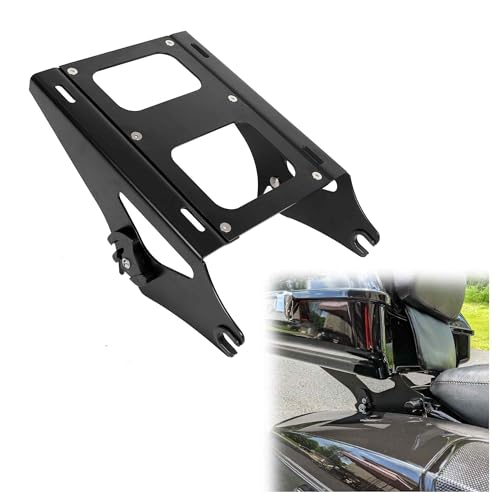 ECOTRIC Black Detachable 2 Two Up Tour Pak Pack Mounting Luggage Rack Compatible with Harley Touring Road King Street Glide Road Glide 2014-up