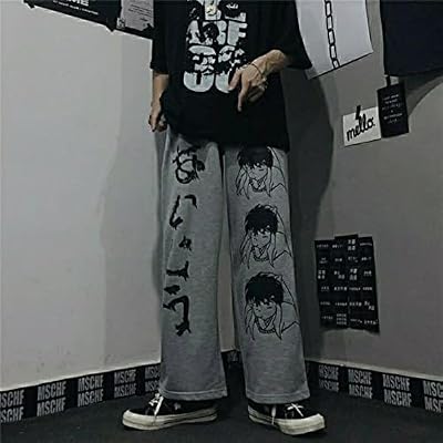 CHOUX Harajuku Personajes de Anime Fashion Hip Hop Japones Pantalones de Pierna Ancha-Gray,M | Ya disponible en tu tienda friki favorita! En mundofriki.es!