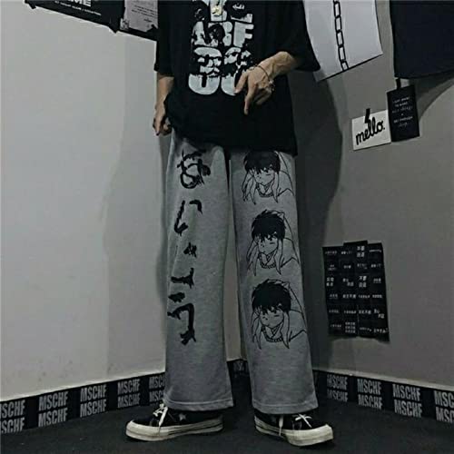 CHOUX Harajuku Personajes de Anime Fashion Hip Hop Japones Pantalones de Pierna Ancha-Gray,M