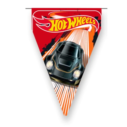 BeenSmile, BANDIERINE HOT WHEELS, Decorazione per Compleanno di Bambini, Articoli per Feste, Celebrazioni e Anniversari, 1 Pezzo, 3 M