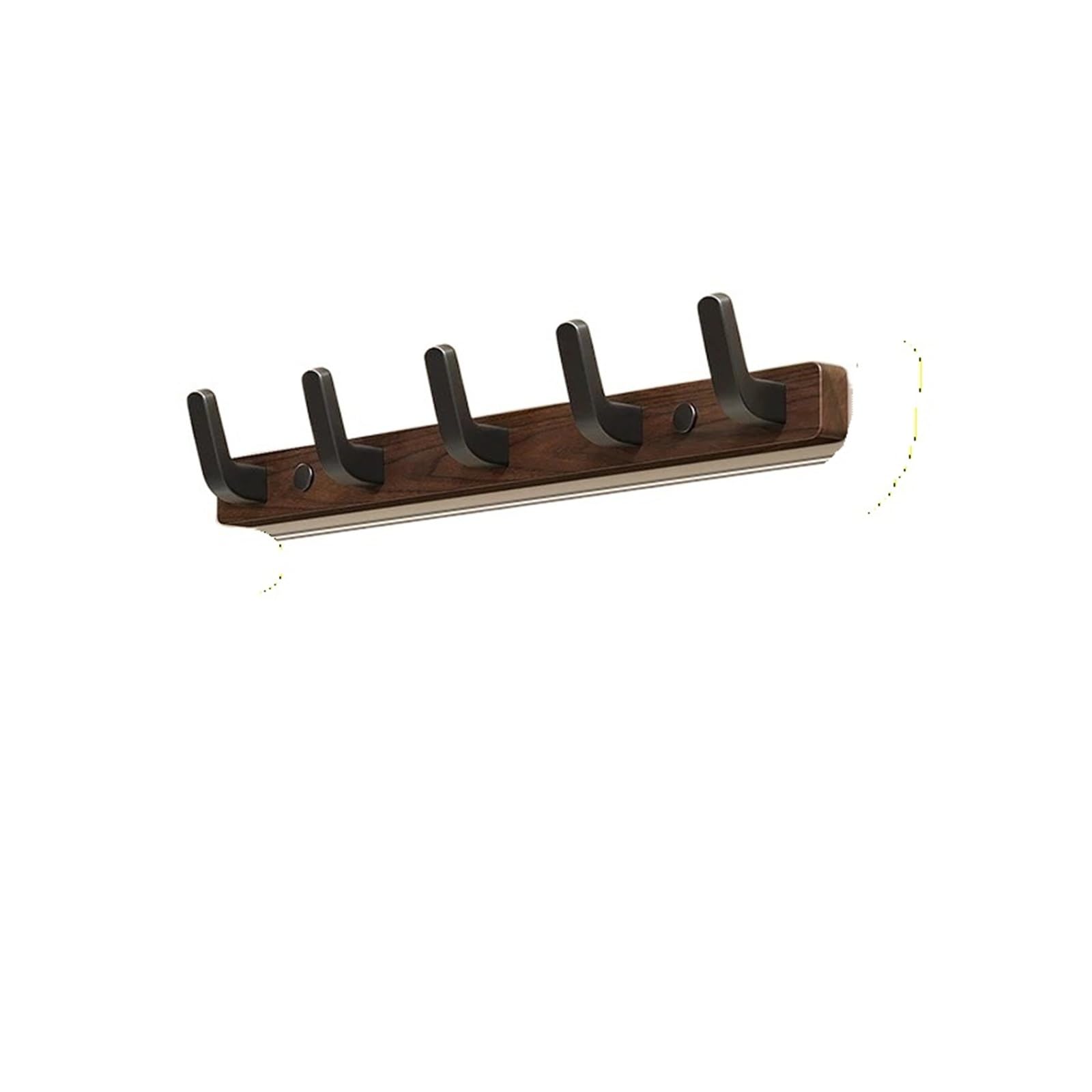 HRXEXSBAM Walnut Wood Wall Mount Coat Rack, Rustic Heavy Duty Entryway Hooks for Clothes Towels Keys(5 Black Hooks)