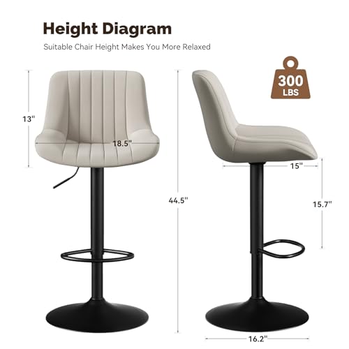 Image of Nalupatio Bar Stools Set of 4, Adjustable Modern Swivel Bar Stools with Backs, Counter Height Performance Fabric Island Chairs for Home Kitchen, Light Gray