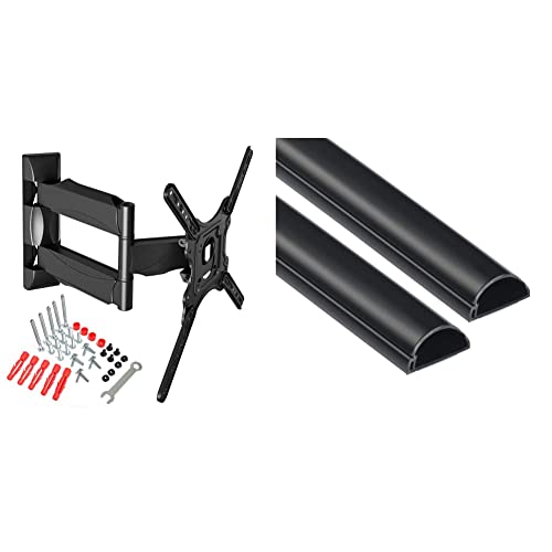 Support Mural TV Orientable pour écrans 32-55 Pouces LED LCD Support TV avec VESA Max de 400x400mm & D-Line Moulure décorative en Demi-Cercle, 2X 30mm (Largeur) x 15mm (Hauteur) x 1m Longueur - Noir Cover