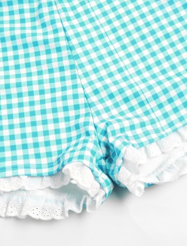 Image of ZAFUL Womens High Waisted Bikini Sets 2 Piece Plaid Ruffle Swimsuits Back Strap Top with High Waisted Shorts Bathing Suit