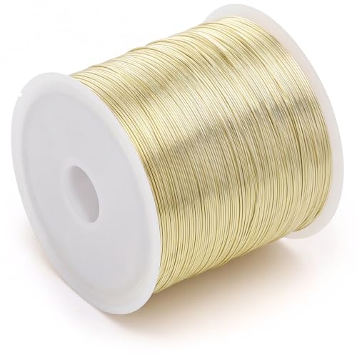 328Ft 0.4MM Jewelry Wire 26 Gauge 110 Yard Tarnish Resistant Beading Wire for Jewelry Making Supplies and Crafting Copper Beading Wires for Bracelet Making and DIY Artwork (Light Gold)
