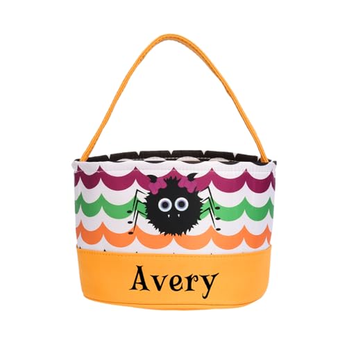 Personalized Halloween Basket, Trick Or Treat Bucket for Kids, Custom Name Halloween Candy Bags for Boys Girls (Style 2)