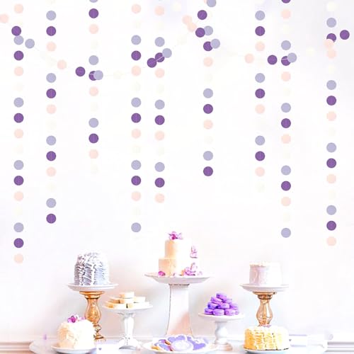 Image of Purple-Pink White Party-Decorations Paper Garland - 52ft Lavender Birthday Streamers Banner, Lilac Baby Bridal Shower Wedding Bachelorette Hanging Supplies Decor Hugfond