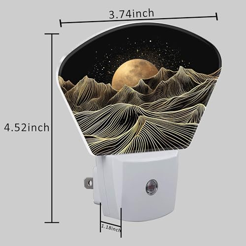 Image of Black Gold Mountain Night Light Golden Moon Nightlight Plug into Wall with Dusk to Dawn Sensor for Kid Girls Boys Women Men Room, Hallway, Kitchen, Bathroom, Stairs Decor