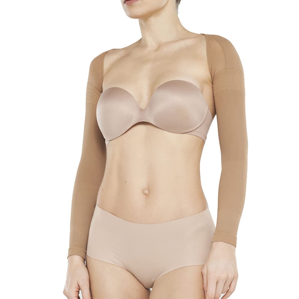 SOLIDEA Manga Compresion Brazo Unisex Slimming Sleeves Compresión Graduada 15/21 mmHg | Mangas Compresion por Linfedema, Mangas para Brazos Mujer, Mangas para Brazos Hombre (Avellana, L)