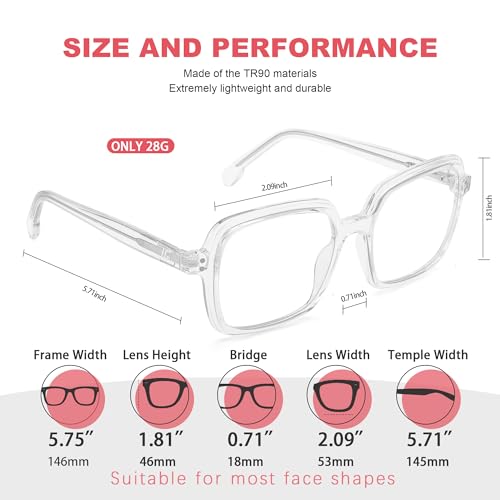 Image of Oversized Blue Light Blocking Glasses for Women and Men, Square Frame Computer Gaming Glasses Anti Glare & UV RF6215