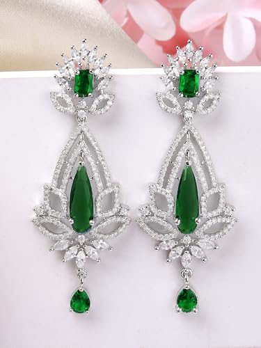 Image of Karatcart Women Silver Plated Blue American Diamond Studded Jhumki Earrings