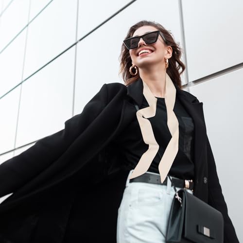 PATIKIL Stylish Ribbon Scarf, Solid Color Skinny Scarf Pure Long Neckerchief Silk Necktie Belts Sash Hair Scarves Headband Ribbon Tie for Women, Khaki 5