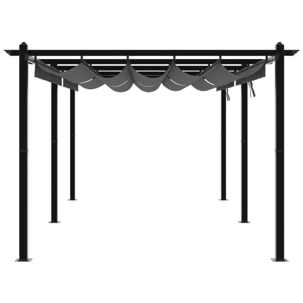 Pergola en aluminium - 3 x 6 m - Avec toit rétractable - Anthracite - Structure stable pour auvent de terrasse - Toit solaire en polyester imperméable avec revêtement PA - Idéal pour le jardin