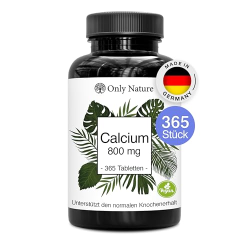 Calcium Tabletten (365 Stück) mit 800 mg pro Tagesdosis - 100% Vegan - ohne Zusätze - in Deutschland produziert & laborgeprüft - Calcium hochdosiert - Kalzium