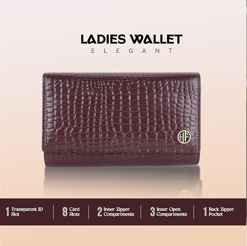 HAMMONDS FLYCATCHER Genuine Leather Wallet for Woman with 8 Card Slots - Clutch Purse for Women, Ladies Wallet for Women Stylish, Ladies Purse for Women Wallet, Purse for Woman - Croc Brown 2 41Xd96OXpOL