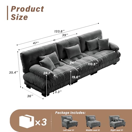 Image of SoarFlash 133.8 inch Sectional Sofa 3 Seat Couch, L Shaped Modern Sofa with Solid Wood Legs, Couches Sofas for Living Room Apartment, Comfortable Small Couches for Small Spaces, Grey