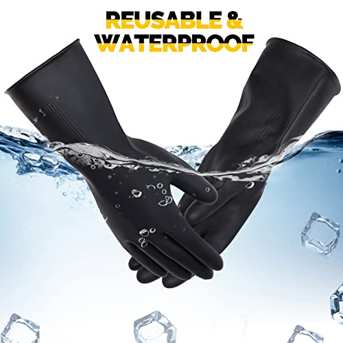 8 Pairs Heavy Duty Rubber Gloves Industrial Chemical Resistant Latex Gloves Cleaning Gloves Black Gloves Men Protective Safety Work Waterproof Reusable Gloves For Car Home Lab, 12.6 X 4.5 Inches Large #TOP3