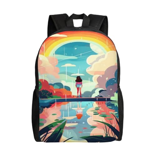 Waterproof Backpack Rainbow Reflection Rain 16Inch Unisex Backpack Gym Casual Daypack for Women Men Gift