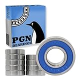 PGN (10 Pack) R8-2RS Bearing - Lubricated Chrome Steel Sealed Ball Bearing - 1/2'x1-1/8'x5/16' Bearings with Rubber Seal & High RPM Support