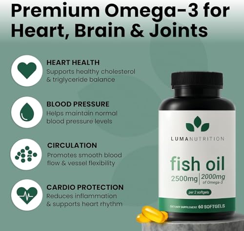Image of Luma Nutrition Omega 3 Fish Oil Supplement 2500mg - 60 Softgels (Pack of 3)