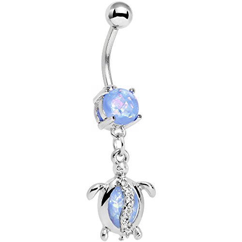 Body Candy Stainless Steel Iridescent Light Blue Accent Beach Turtle Dangle Belly Ring #TOP14