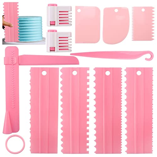 Dwwffer 11 Pcs Cake Scraper Set Cake Edge Scraper Cutters with Adjustable Butter Smoothing Cream Scraper Tool Cake Decorating Comb Icing Smoother for Cake Cream Baking Decorating