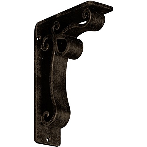 Ekena Millwork 2" W x 5 1/2" D x 8" H Orleans Wrought Iron Bracket, (Triple Center Brace), Antiqued Brass