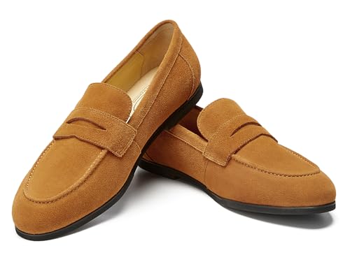 Image of Journey West Men's Suede Leather Belgian Loafers for Men Slip-on Casual Penny Casual Loafers