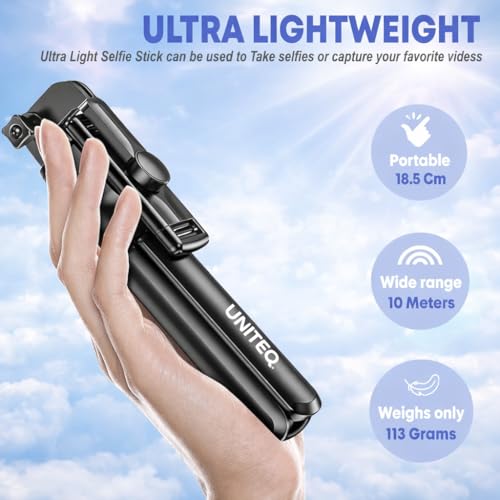 Image of UNITEQ Snappro X1 Bluetooth Selfie Stick Tripod, Extendable Phone Stand with Wireless Remote, Adjustable & Foldable Selfie Stick for iOS & Android Phones