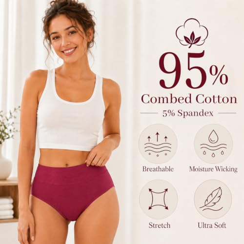 Tiedomxa Cotton Underwear for Women High Waisted Briefs 6 Pack - image 2