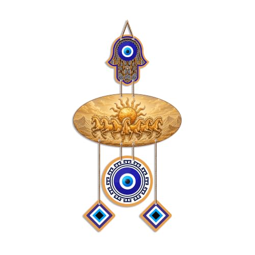 Image of Artvibes Golden Seven Running Horses Evil Eye Wall Hanging for Home Decoration | Vastu Feng Shui Wealth Attraction Decor with Nazar Suraksha Protection for Living Room | Office | Gift Item (WH 85132N)
