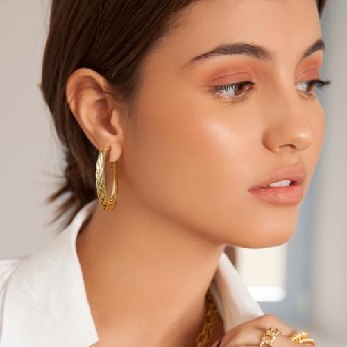 SPOINT Gold Hoop Earrings 14K Gold Hoop Earrings Large Hoops Earring for Women Timeless Hoops Intricate Weave Design Thick Womens Earring 35mm4