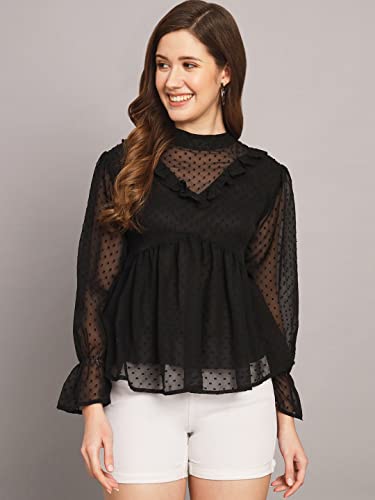 Image of FUNDAY FASHION Casual Cuffed Sleeves Solid Women Regular Fit Boota Top